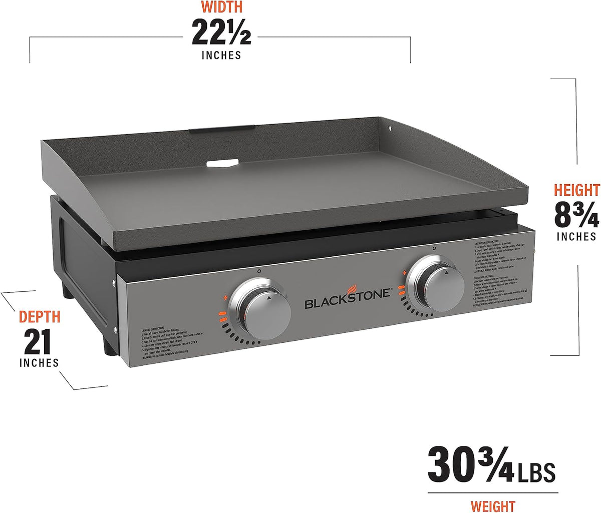 Blackstone 1666 22” Omnivore Original Tabletop Griddle with Hard Cover, Powder Coated Steel, Black