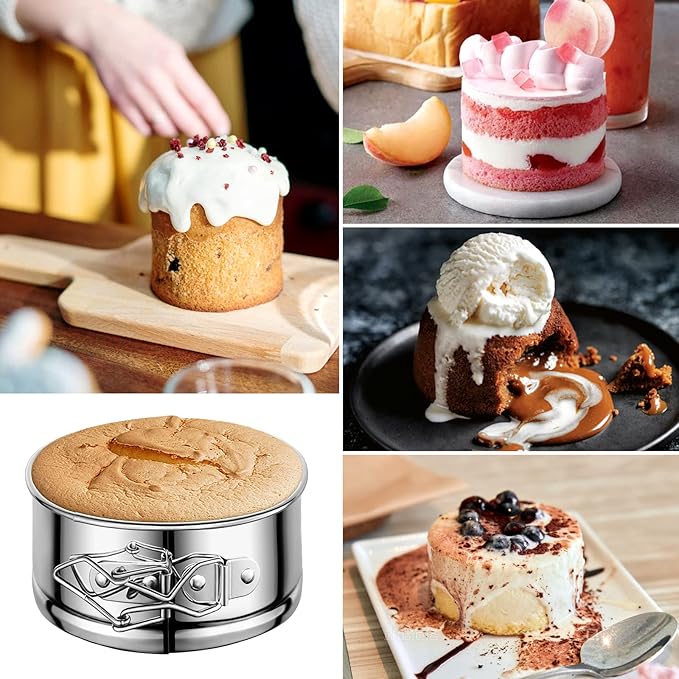 4" Springform Cake Pan, 4 Pcs Stainless Steel Springform Pans with 50 Pcs Paper Liners, Leakproof & Nonstick Cheesecake Pan with Removable Bottom, Small Cake Pan for Mini Pizzas Quiches