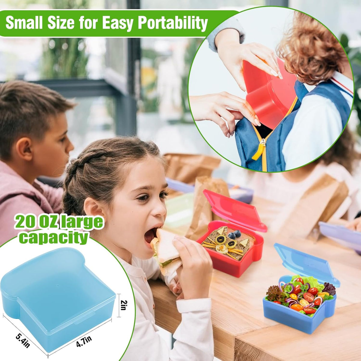 Alphatool 20 Oz Sandwich Containers for Kids, Toast Shape Lunch Box with Lids, Reusable BPA Free Plastic, Microwave & Freezer Safe, Small Food Storage Case for Kids Adults Snack Meal Prep (4 PCS)