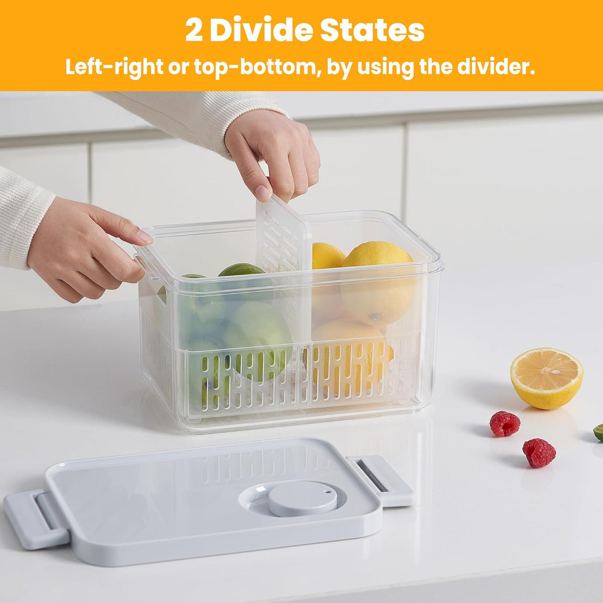 vacane 3 Pack Produce Saver with Removable Colanders, Clear Fruit Containers for Fridge Dishwasher Safe Lettuce Keeper Berry Containers, Keep Vegetable Food Fresh
