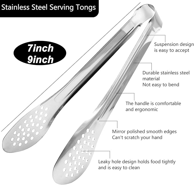 4 Pack Buffet Tongs, Stainless Steel Serving Tongs Serving Utensils 7Inch,9Inch