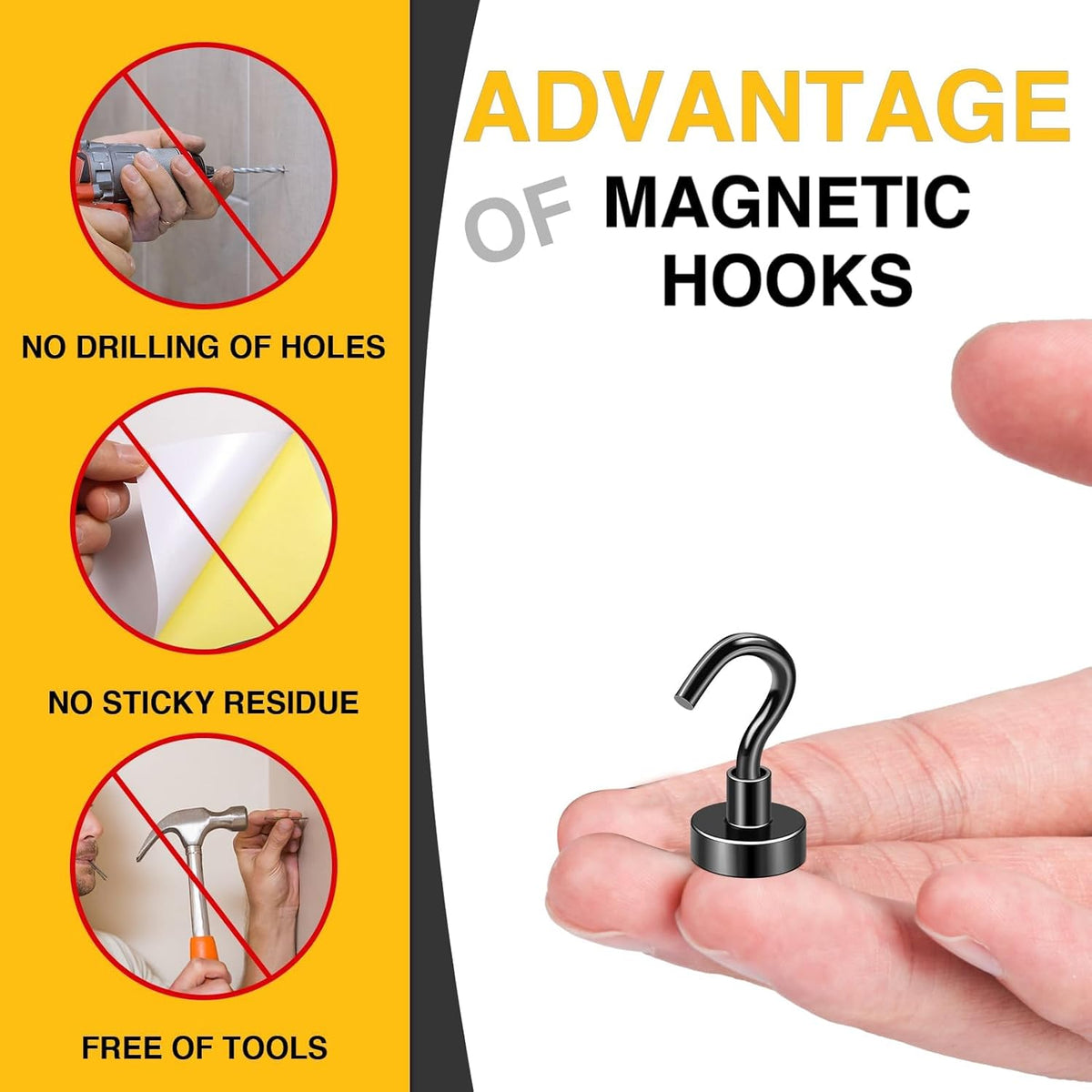 DIYMAG Outdoor Hooks for Hanging String Lights, Balck Magnetic Hooks Strong 30lbs+ Hanging Party Light Wall Cable for Outside Cruise Cabin Refrigerator Fridge Grills Must Have 60PCS