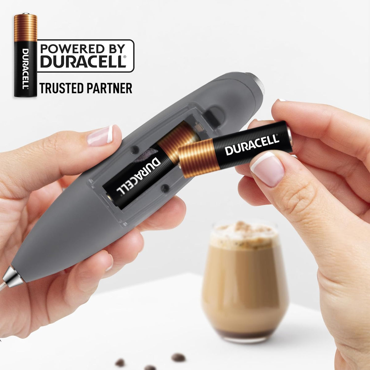 Zulay Kitchen Tornado Whisk Milk Frother with 4 AA Duracell Batteries - Triple Whisk for More Power - Handheld Coffee Frother with Stand - Drink Mixer for Lattes, Matcha & Protein Shakes