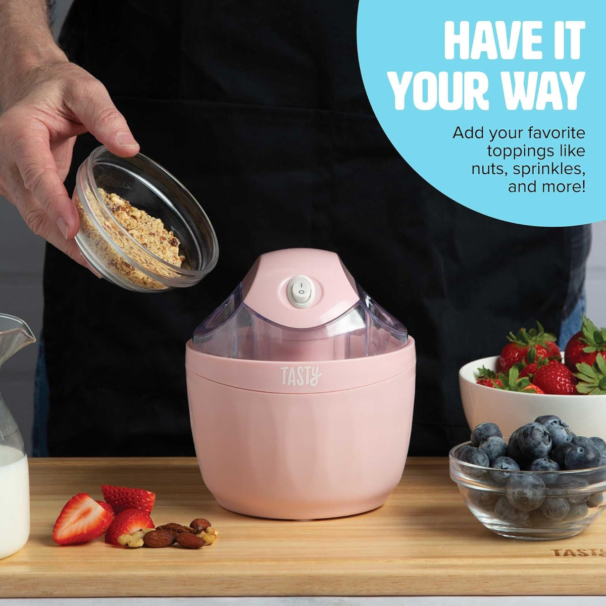 Tasty Mini Ice Cream Maker, Make Ice Cream, Sorbet, Frozen Yogurt, Gelato, Desserts, Quick Results, Pink