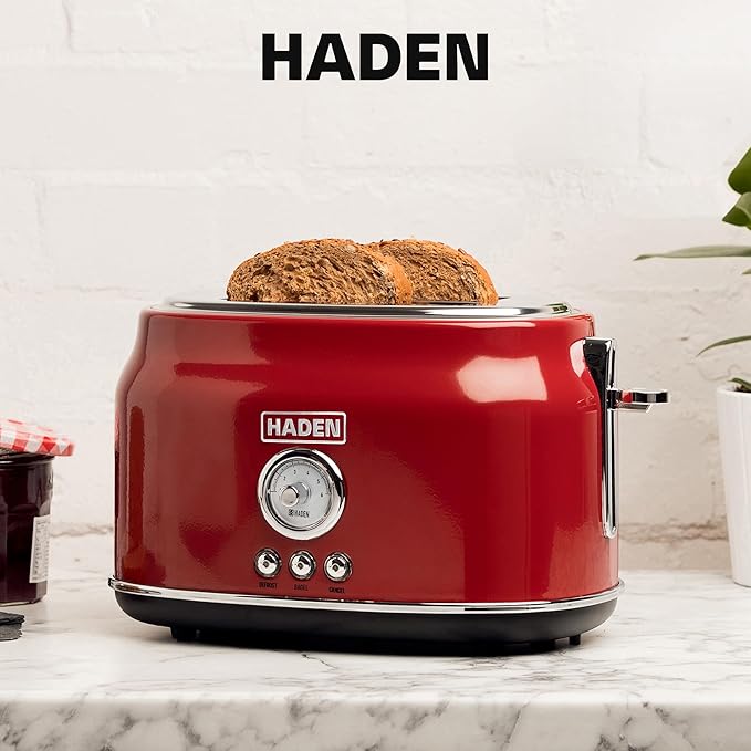 Haden Dorset Wide Slot Stainless Steel 2 Slice Retro Toaster and Dorset 1.7 Liter Stainless Steel Electric Water Kettle, Red