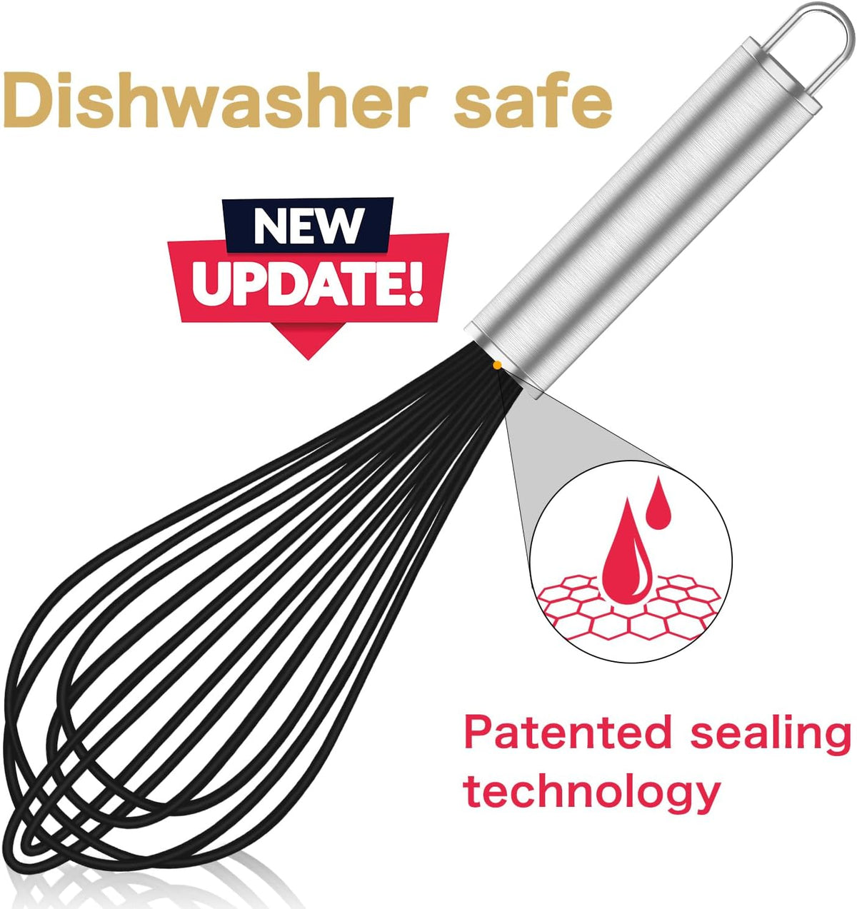 Silicone Whisk,3 pack Professional whisks for cooking non scratch,Stainless Steel & Silicone wisk,plastic rubber whisk for nonstick cookware,small silicone whisk set,black