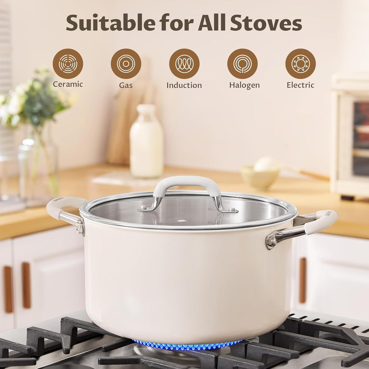 10 Quart Pot with Lid, BEZIA Tri-Ply Stainless Steel Stock Pots, Large Cooking Pots with Silicone Handle, Soup Pot for Induction Cooktop, Compatible with All Cooktops, Dishwasher Safe