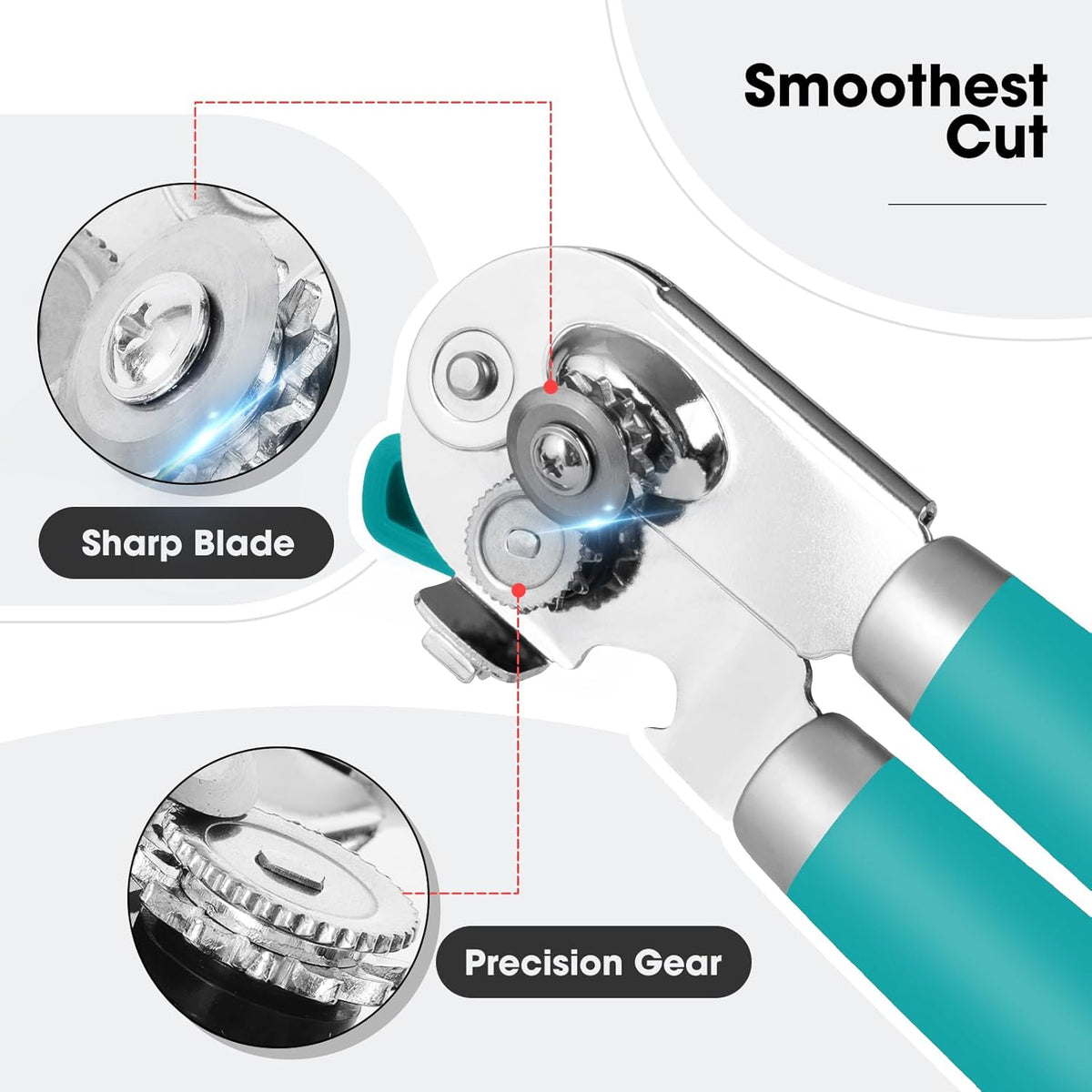 Beneno Can Opener Manual with Magnet, Hand Held Heavy Duty Can Opener with Durable Sharp Blade Smooth Edge, Big Effort-Saving Knob, Soft Grip Rubber Handle, Multifunctional Bottle Opener, Turquoise