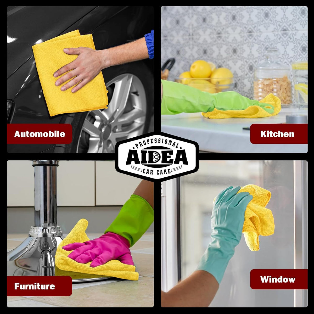 AIDEA Microfiber Cleaning Cloth, 20PK, Microfiber Towels for Cars, Premium All Purpose Car Cloths, Dusting Cloth Cleaning Rags, Absorbent Towels for SUVs, House, Kitchen, Window, 12"×12", Yellow