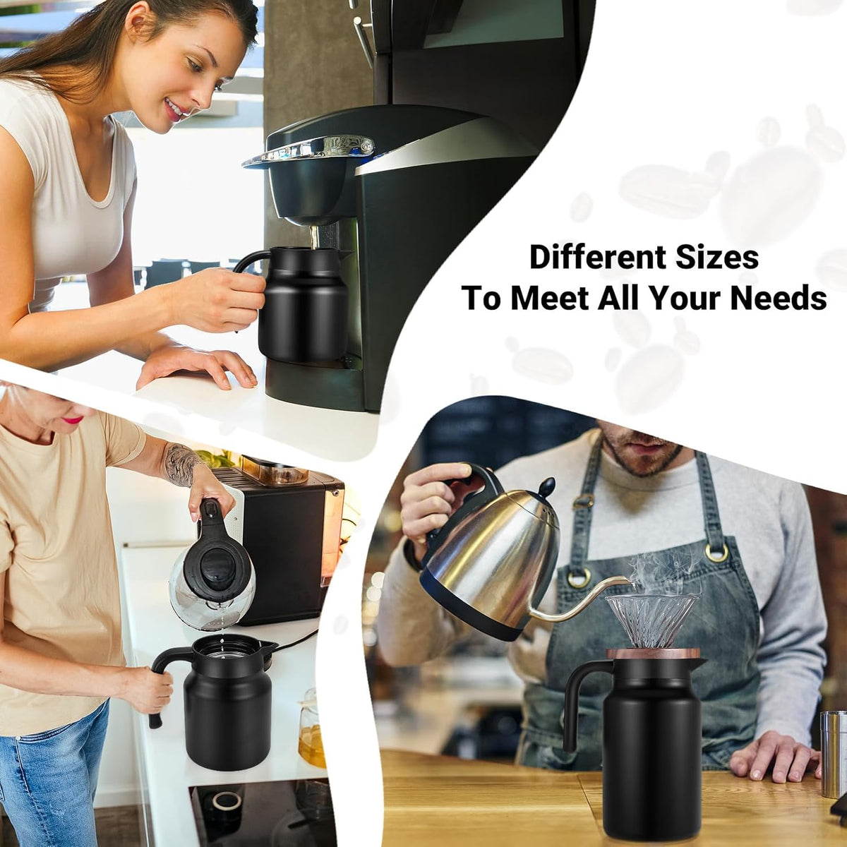 51Oz Thermal Coffee Carafes For Keeping Hot/Cold, Stainless Steel Coffee Carafe, Dustproof Insulated Water Carafe for Party/Home,Black