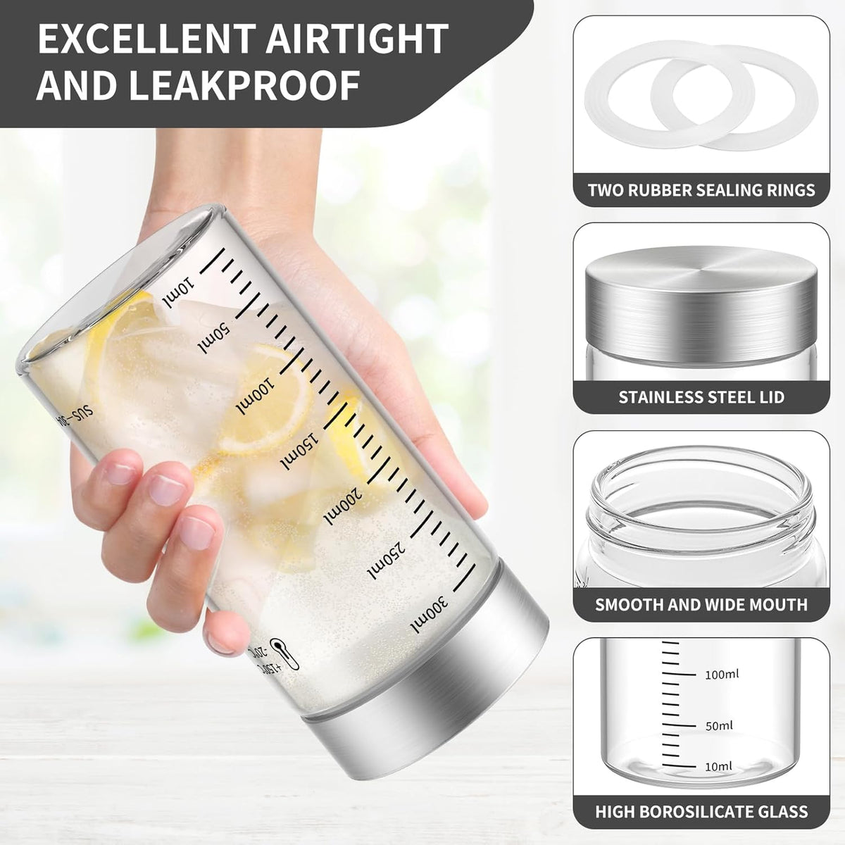 18 Oz Glass Bottles, 4 Pack Glass Juice Bottles with Lids, BPA Free, Borosilicate Glass, Leak Proof Lids for Juicing, Smoothies, Infused Water, Beverage Storage, Shaker Bottles