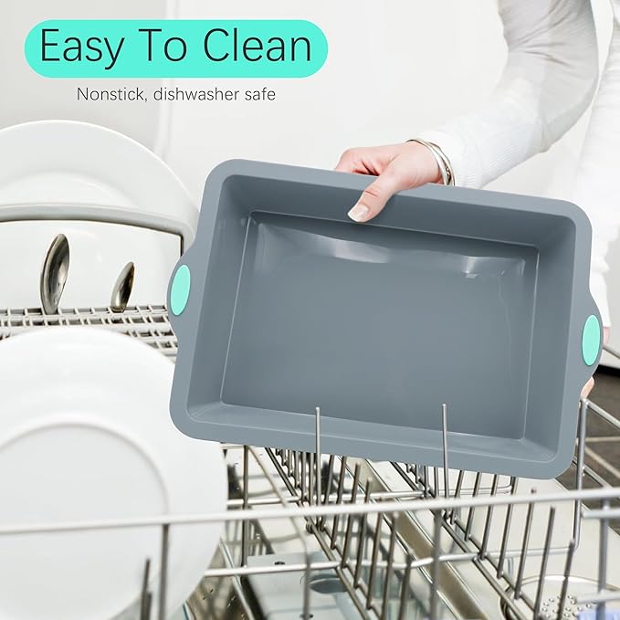 To encounter Silicone Baking Pans Set, 4 Pieces Nonstick Bakeware Set with Baking Pans, Baking Sheets, Cookie Sheets, Cake Pan with Metal Reinforced Frame More Strength, Light Grey