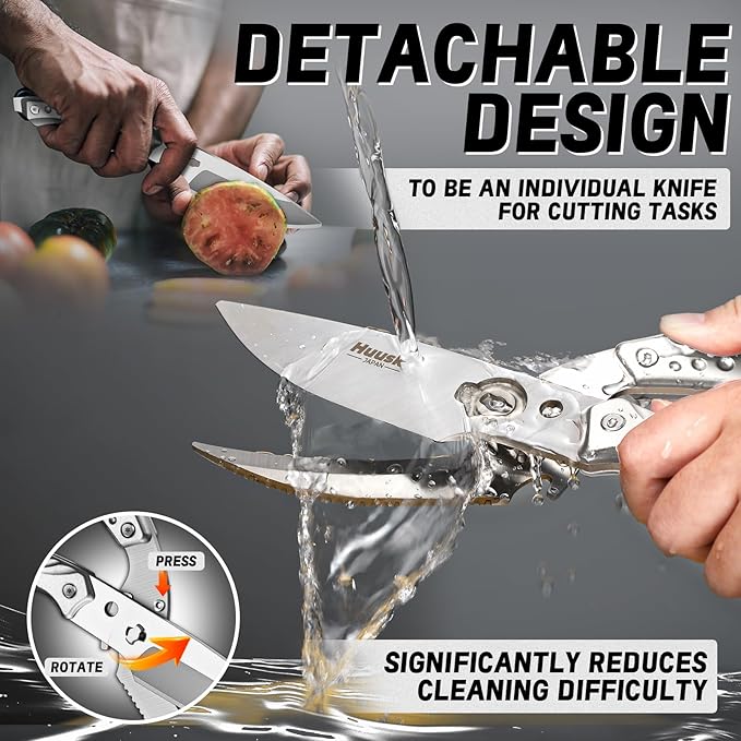 Huusk Kitchen Scissors All Purpose Poultry Shears Heavy Duty Ultral Sharp Detachable Kitchen Shears for Chicken Bone Turkey Silvery Stainless Steel Cooking Shear Thanksgiving