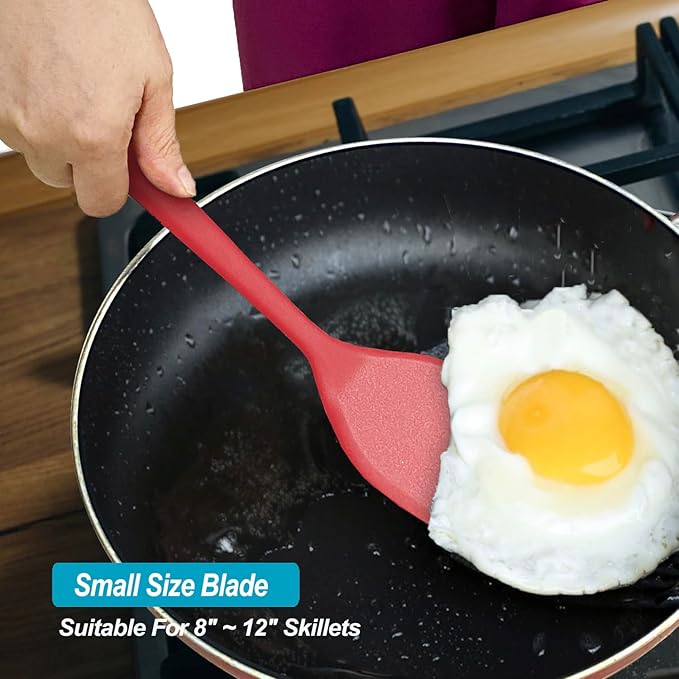 Silicone Spatula Turner Set, High Heat Resistant Spatulas with Seamless One Piece Design, Nonstick Rubber Flippers Utensils for Baking & Cooking,BPA-Free, Red, 11 IN