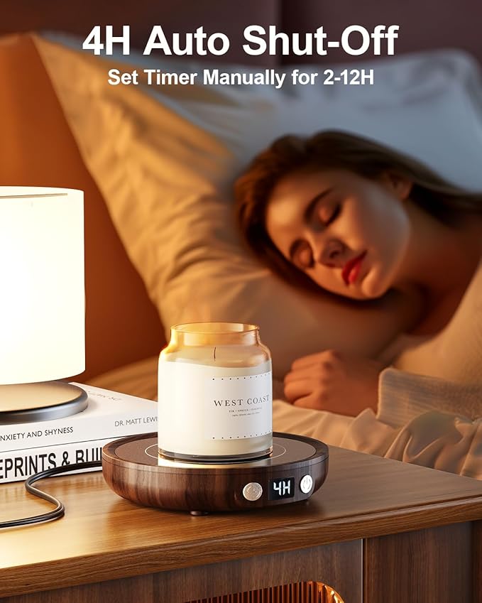 SWEETFULL Mug Warmer - Upgraded 36W Coffee Cup Warmer for Desk with 130℉-176℉ Digital Display, 2-12H Timer Auto Shut Off, Smart Electric Coffee Heating Plate, Ideal Gifts for Women Men - Wood