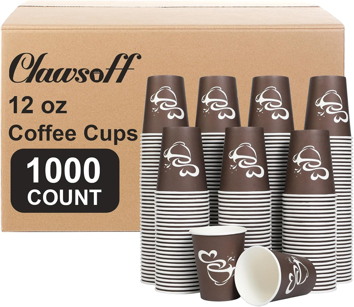 1000 Count 12 oz Paper Coffee Cups, Disposable Drinking Cups for Hot or Cold Beverage, 12 ounce Brown Coffee Cups for Party, Business, Travel, Picnic