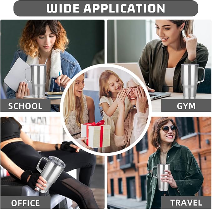 20 oz Tumbler with Handle Stainless Steel Insulated Coffee Mug Tumbler with Lid and Straw Double Wall Vacuum Insulated Coffee Mug Leak Proof Travel Mug Tumbler for Hot and Cold Drink (Silver,1pack)