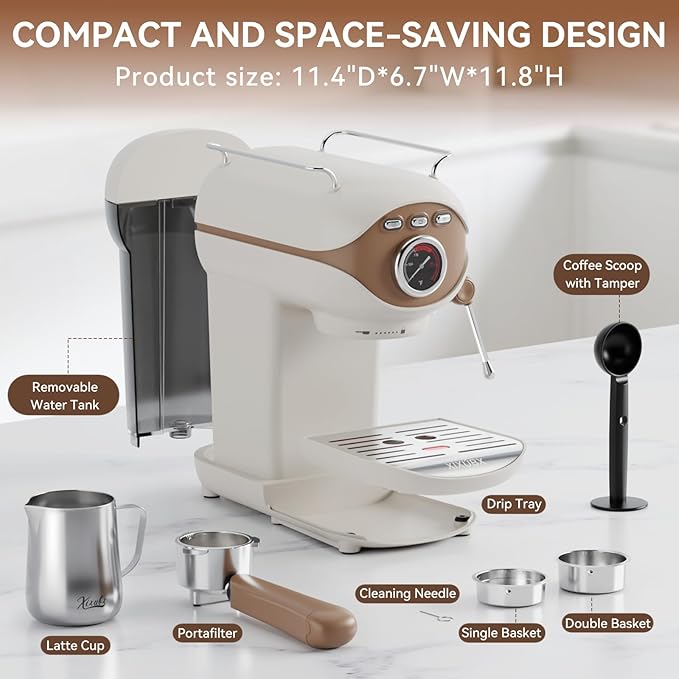 XIXUBX Espresso Machine, 20 Bar Pump Temperature Control, Compact Espresso Maker with Steam Milk Frother, Professional Coffee Makers for Home, Cappuccino Latte Machine, Gifts for Coffee Lover