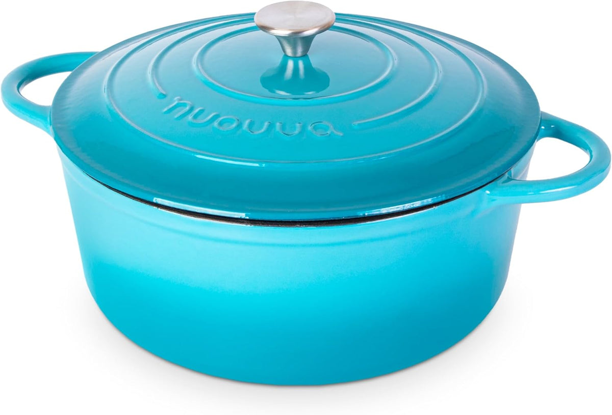 Cast Iron Dutch Oven with Lid – Non-Stick Ovenproof Enamelled Casserole Pot – Sturdy Dutch Oven Cookware – Blue, 7.3-Quart, 30cm – by Nuovva