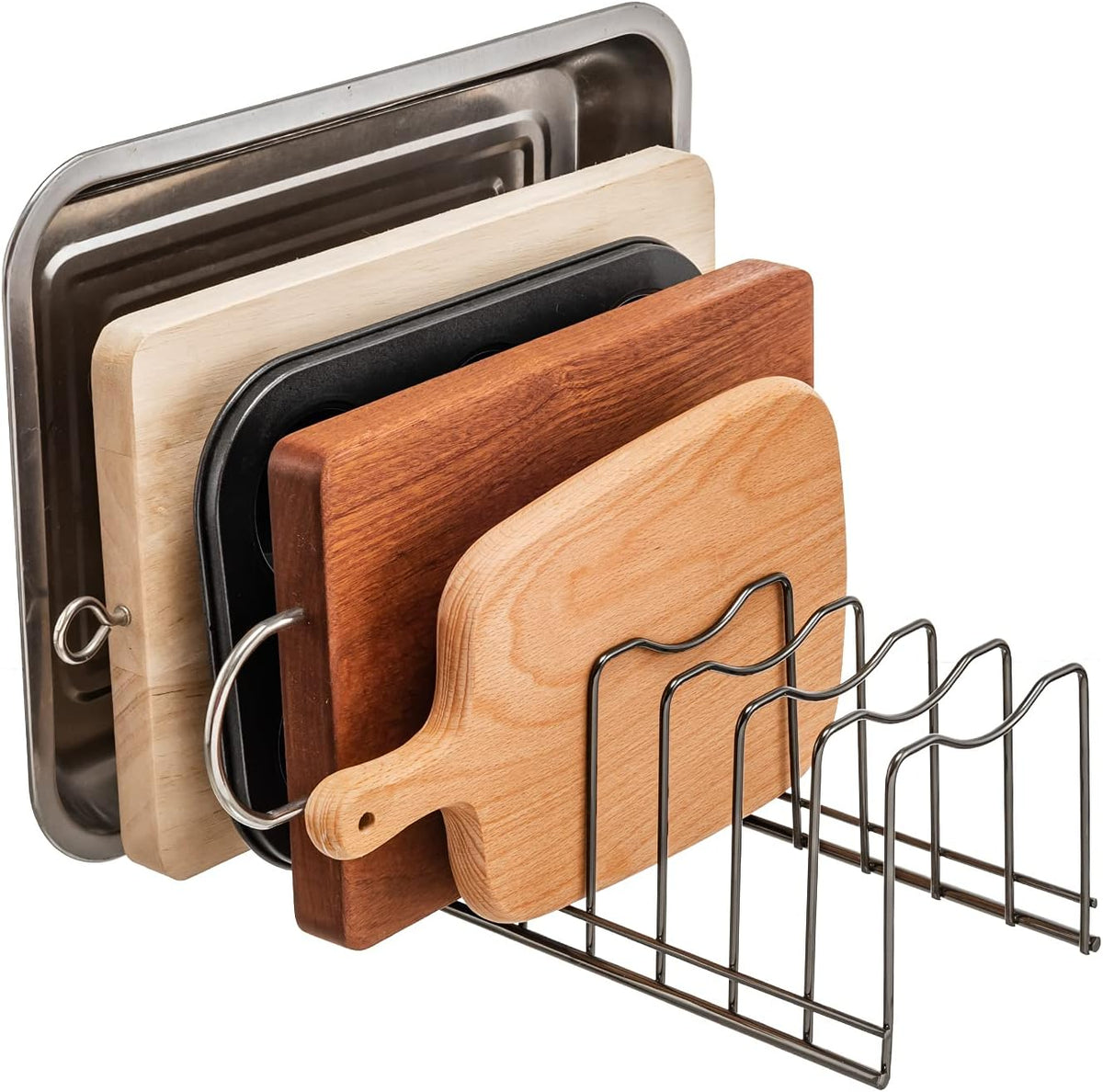 Pot Lid Organizer, Stainless Steel Pot Lid Storage Rack Holder, Cutting Board, Bakeware, Pots & Pans, Serving Trays, Reusable Containers in Cabinet Pantry on Countertop(Satin Nickel, 2)