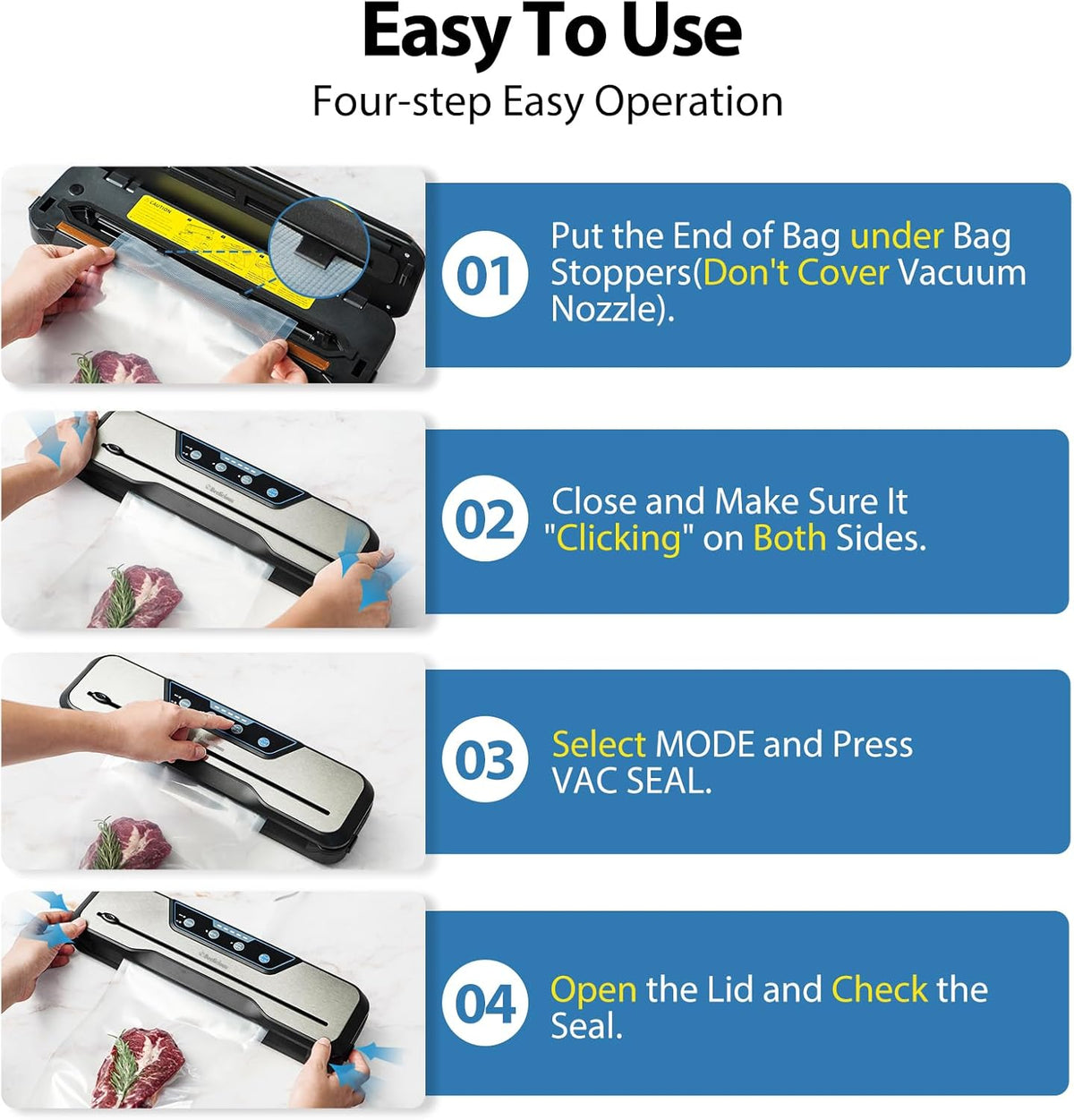 Vacuum Sealer Machine, with Starter Kit and 2-Year Warranty, Beelicious Automatic Air Sealing for Food Storage, Build-in Cutter, Moist Mode, EXT-VAC