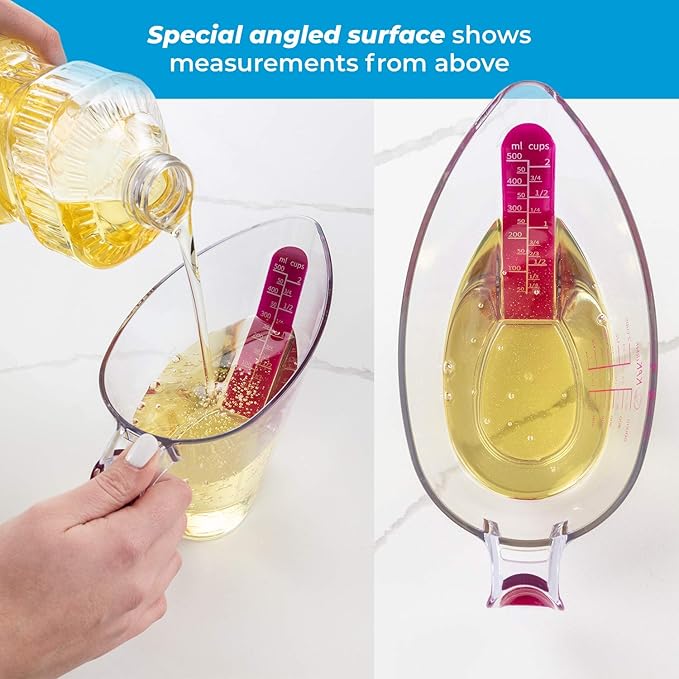 KPKitchen 4-Piece Angled Liquid Measuring Cups Plastic Set - BPA-Free Mini Oz, 1, 2 and 4 Plastic Measuring Cup Sizes - Measuring Cups For Liquids with ML & Cups Measures - Small & Large Measure Cup