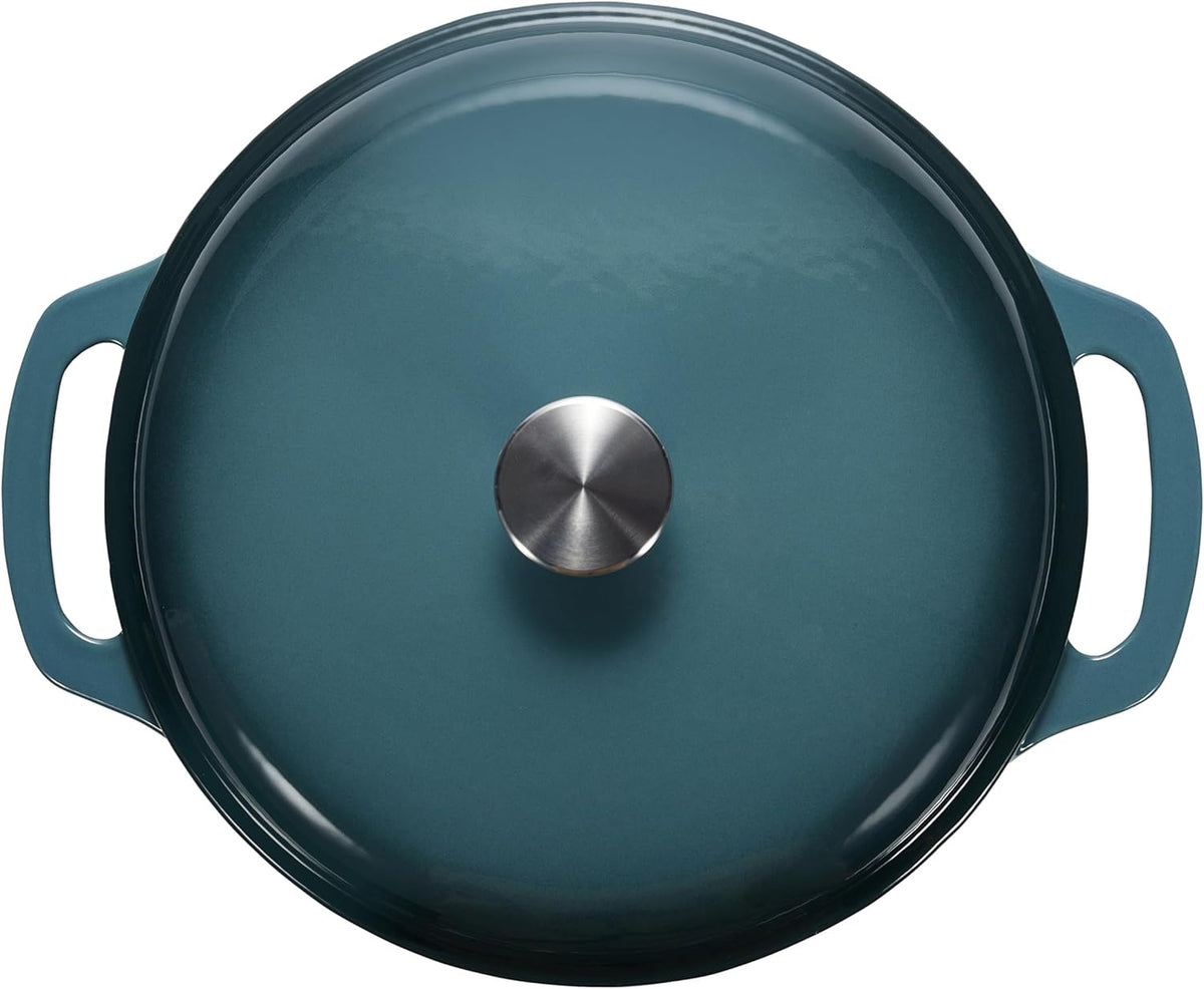 Amazon Basics Cast Iron Dutch Oven Pot with Lid, Enameled, Round, Dual Handles, Heavy-Duty, Large, 7.3-Quart, Gray