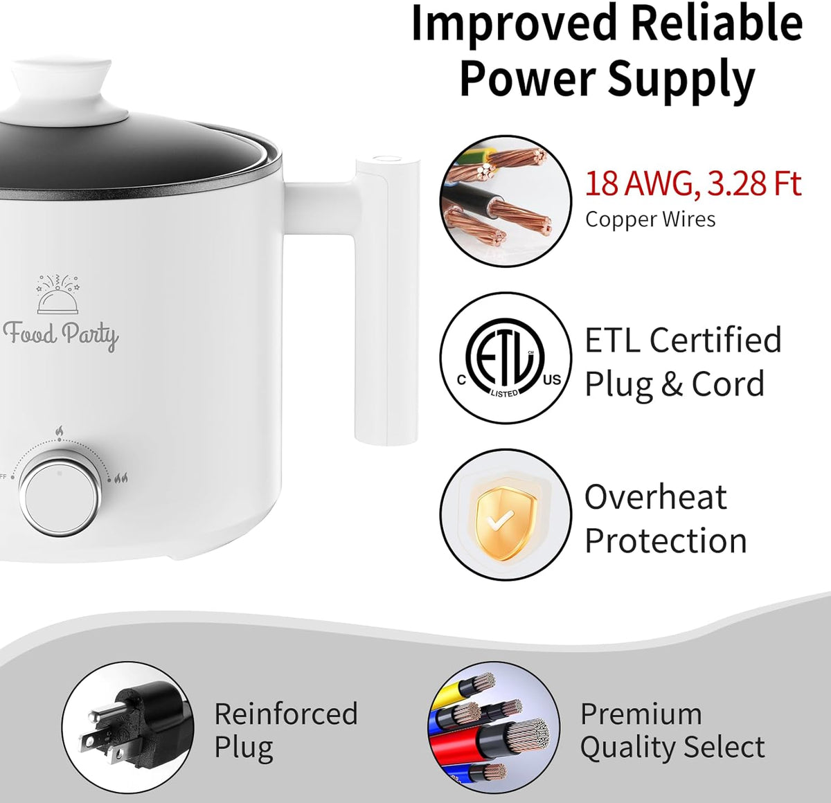 Food Party Hot Pot Electric Pot for Cooking Ramen Cooker 1.8L College Dorm Room Essentials Mini Hotpot Shabu Shabu Pot 110V Noodle Cooker Non Stick