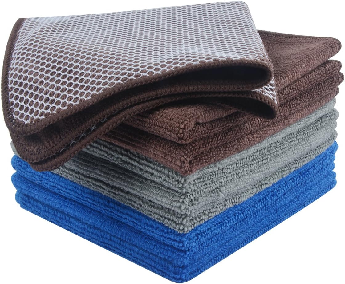 KinHwa Kitchen Washcloths for Dishes Absorbent Microfiber Dish Cloths Quick Dry Dish Rags with Poly Scour Scrub Side Ideal for Kitchen Cleaning (Multicolor, 12inchx12inch 9 Pack)