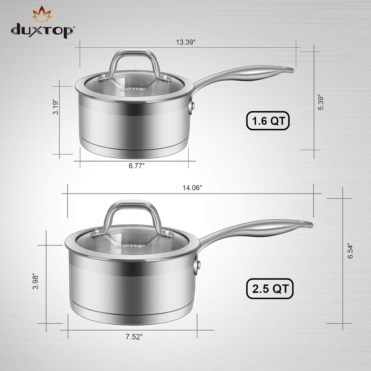 Duxtop Professional Stainless Steel Sauce Pan with Lid, Kitchen Cookware, Induction Pot with Impact-bonded Base Technology, 2.5 Quart
