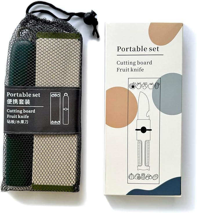 5-in-1 Small Cutting Board Set，Multifunctional Travel Stainless Steel Fruit Knife with cover，Outdoor Portable Peeling Fruit Potato Peeler for Travel, Camping, Kitchen (grey)