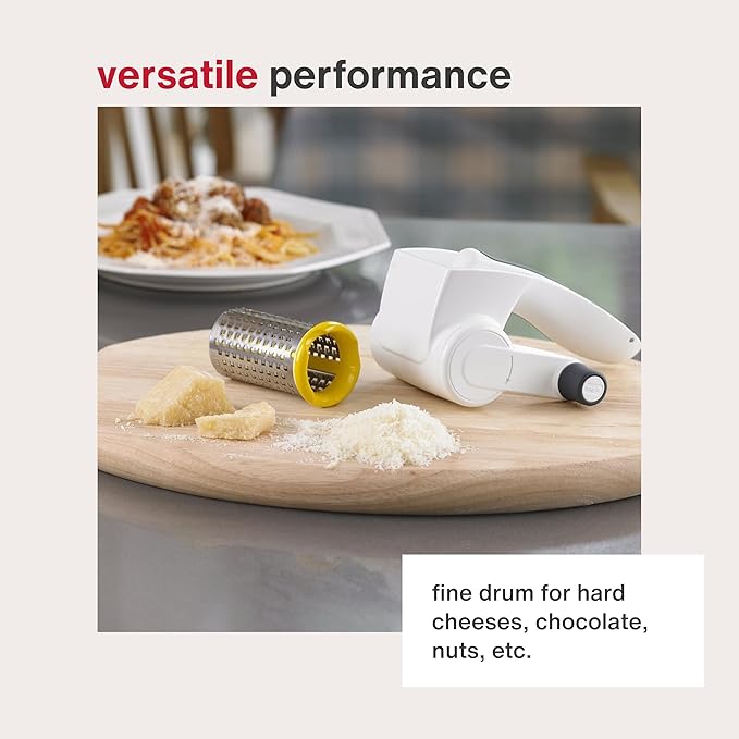 Zyliss Classic Cheese Grater - Handheld Rotary Grater with Handle - Vegetable, Chocolate, Hard Cheese & Nut Grater – White