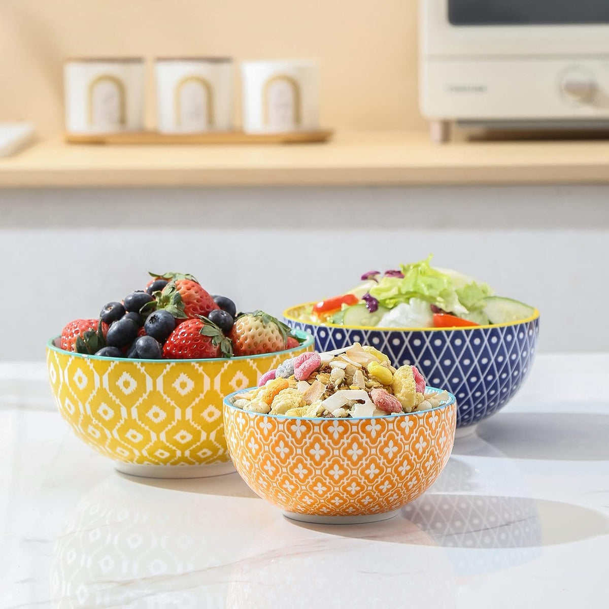 Selamica Ceramic 12 OZ Dessert Bowls Set, Ice Cream Bowls, 4.7 Inch Small Bowls for Ice Cream, Snack, Side Dishes, Microwave Dishwasher Safe, Set of 6