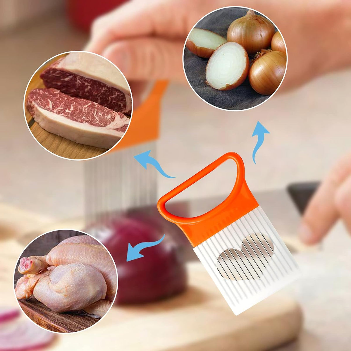 Luomorgo Stainless Steel Crinkle Cutter Knife Set, 1 Fork Slicing Helper & 3 Potato Carrot Wavy Knife French Fry Slicer Vegetable Wavy Chopper