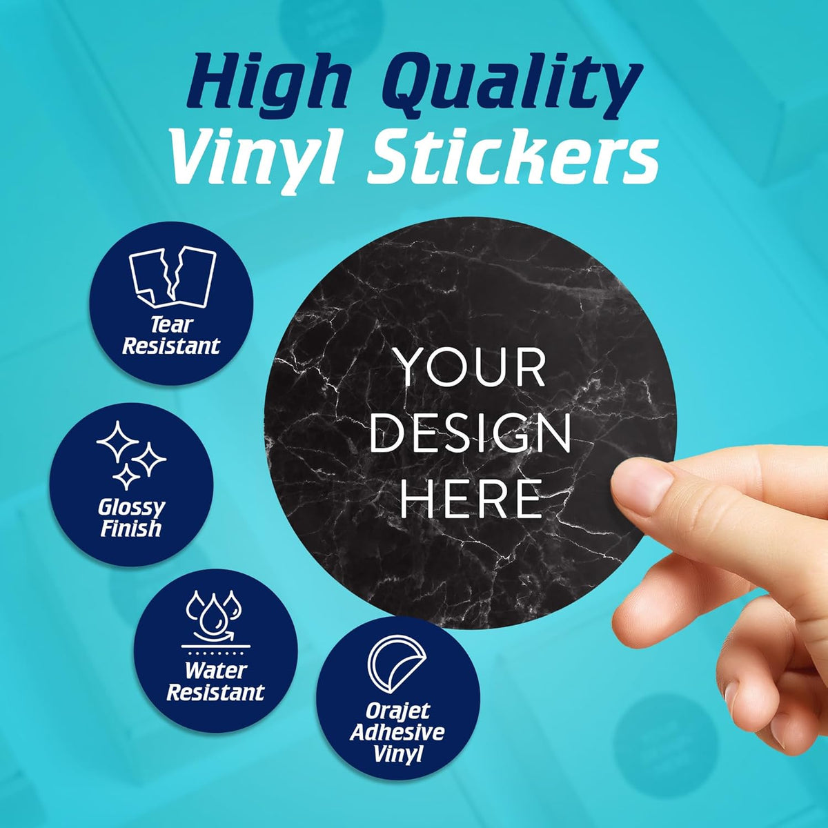 100 Custom Vinyl Stickers - Upload Your own Image, Text, Design, Logo - Personalized Logo Labels for Handmade, Packaging, Bottle, Jars, Candle, Brand Stickers (Black Marble, 4x4)