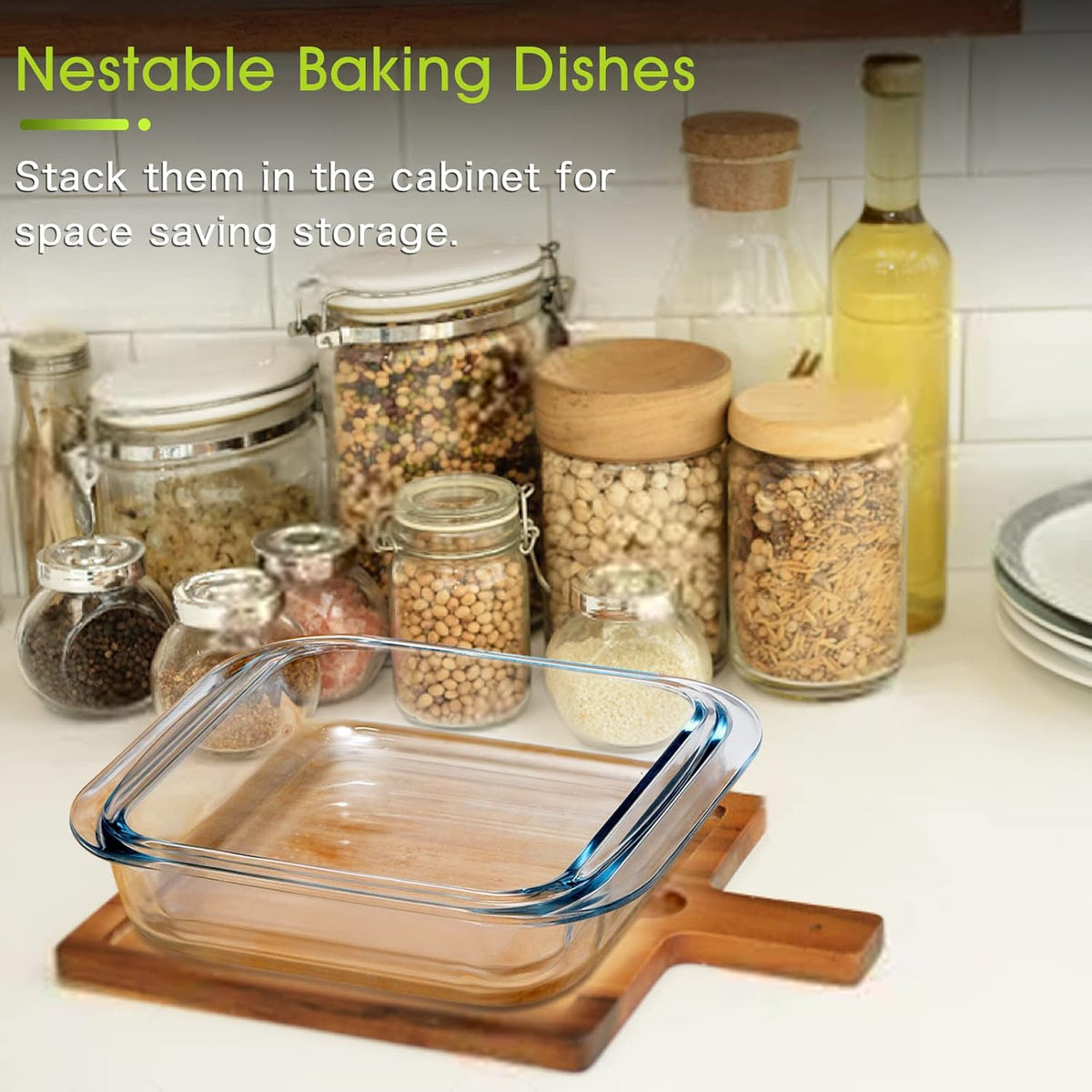 NUTRIUPS (1.7QT+2.4QT) Square Glass Baking Dish Set,2 Piece Square Glass Baking Pan (8.2x8.2 & 9x9 Inches)