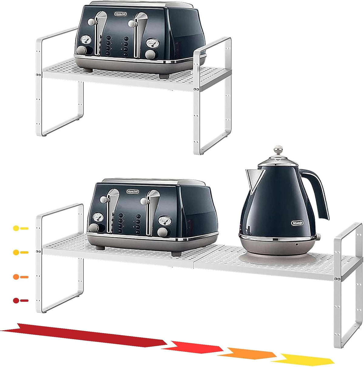 Hole Pattern Expandable Shelf Organizer,1Pack 8.1" Wide Easy to Assemble Cabinet Organizer Shelf, 16.5~27.1" Adjustable Height&Stackable Spice Organization for Cupboard, White
