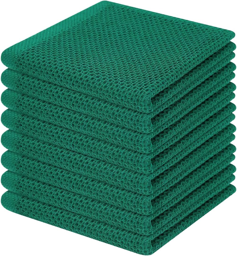 Homaxy 100% Cotton Waffle Weave Kitchen Dish Cloths, Ultra Soft Absorbent Quick Drying Dish Towels, 12 x 12 Inches, 8-Pack, Dark Green