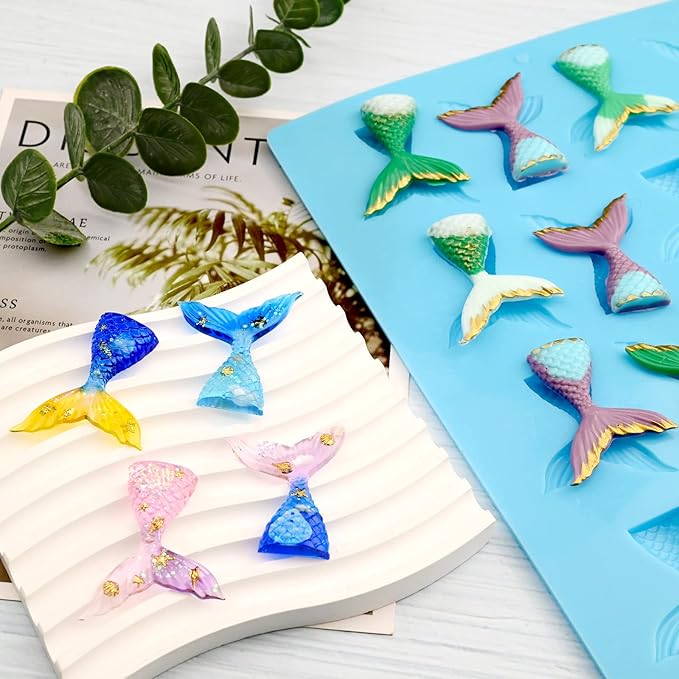Sakolla 16 Cavity Mermaid Tails Silicone Molds, Mermaid Molds for Chocolate, Fondant, Cake Decoration, Cupcake Toppers, Resin, Soap, Candy, Gumpaste