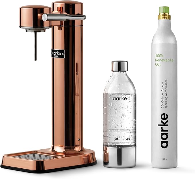 Aarke Carbonator lll with CO2 Cylinder, Sparkling & Carbonation Water Machine, Stainless Steel with PET BPA-Free Reusable Bottle Volume 1L/34 fl oz (Copper)