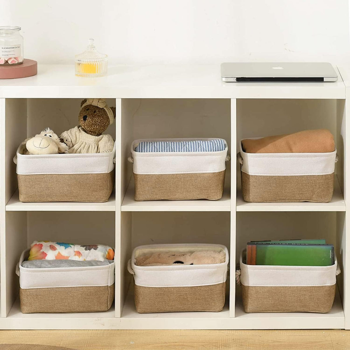 Small Baskets for Organizing, [6 PCS] Collapsible Storage Baskets for Shelves, Storage Bins Boxes Cubes for Clothes Books