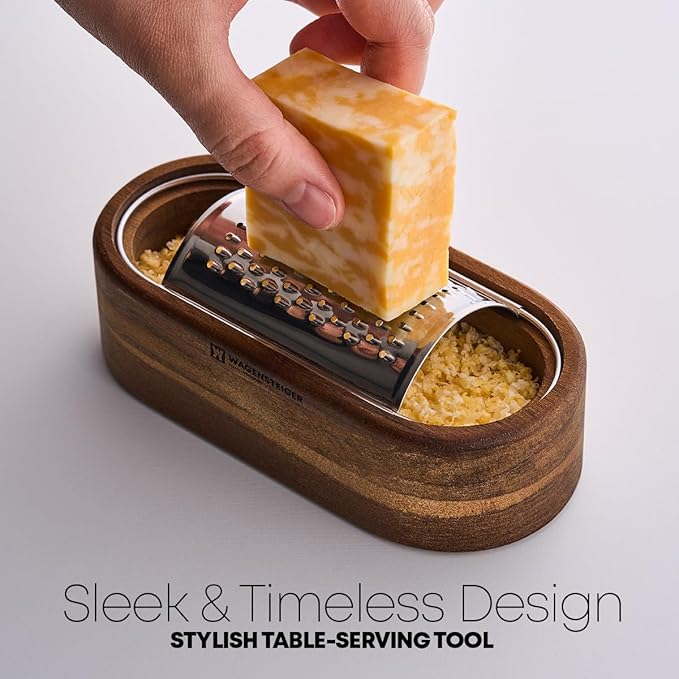 Removable SUS304 Stainless Steel Cheese Grater with Wooden Container, Wooden Shredder, Citrus Zester, Perfect for Presenting Freshly Grated Cheese or Zest