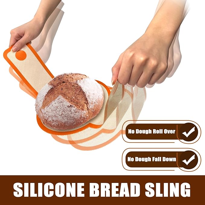 Silicone Bread Sling for Dutch Oven, Non-Stick & Easy to Clean Baking Mat Set, 2 Pcs Reusable Bread Sling for Sourdough Tools ＆ Accessories