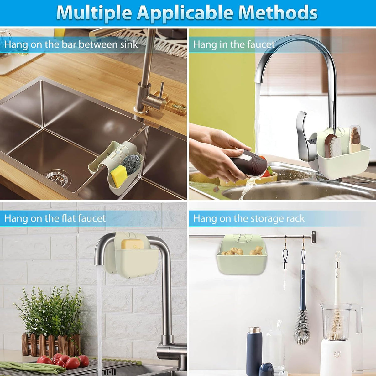 Sponge Holder for Kitchen Sink, Silicone Sink Saddle Caddy Organizer Rack, Sponges Holder Over Faucet, Hanging Kitchen Organizer Accessories Rack Basket Beige