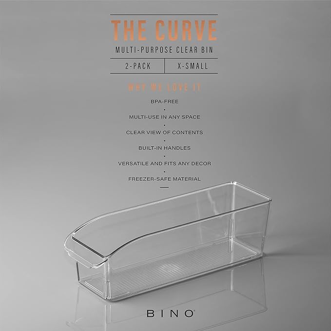 BINO | Plastic Storage Bins, Small | THE CURVE COLLECTION | Multi-Use Organizer Bins | Storage Containers Kitchen, Pantry and Home Organization | Fridge Organizers | Pantry Organization and Storage