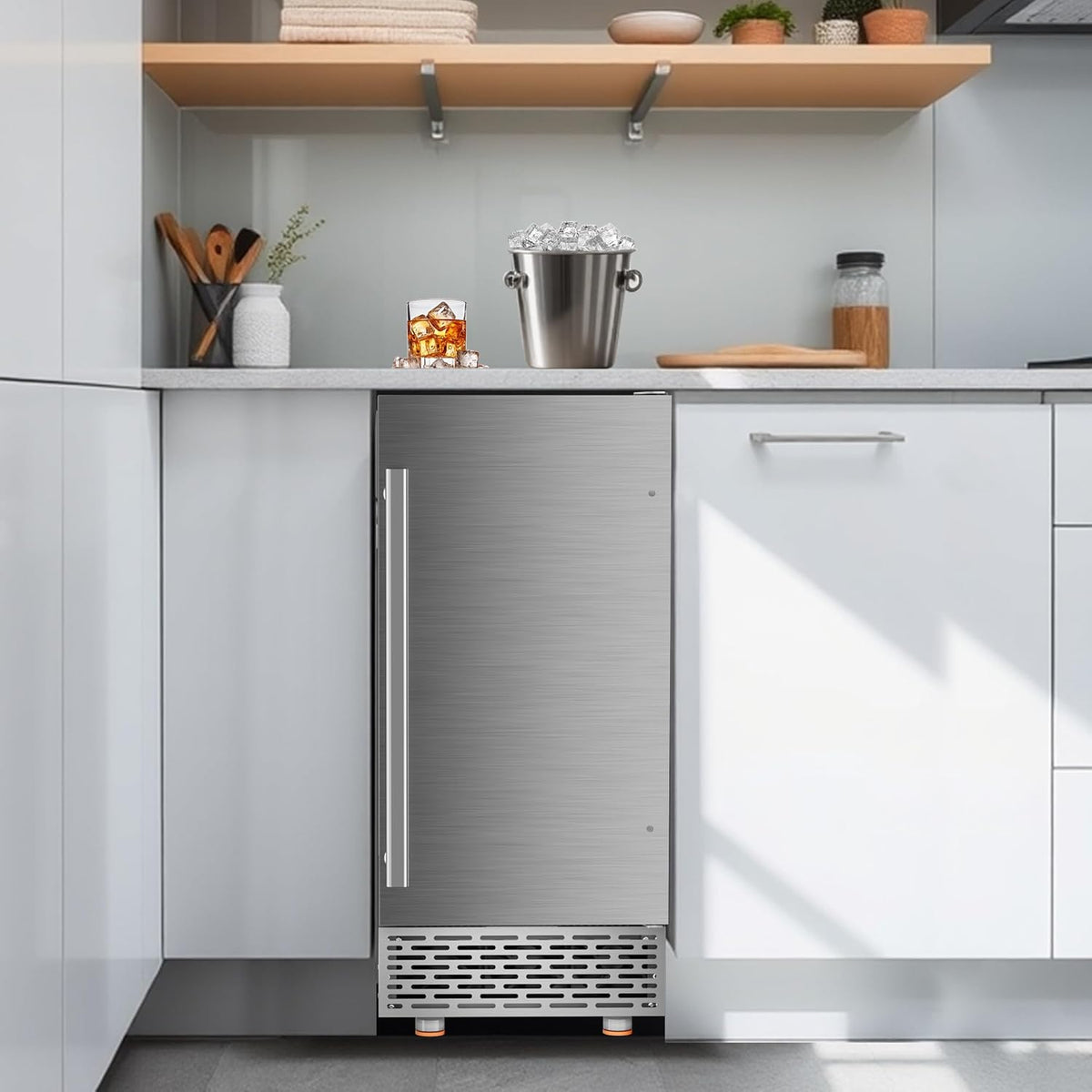 Commercial Under Counter Ice Maker Machine 88Lbs/Day with 55Lbs Storage, 15" W Stainless Steel Built-in Freestanding Ice Maker 40Ice/Cycle, Self-Cleaning for Commercial & Home Restaurants Bars