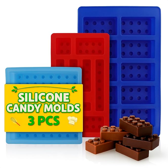 3 Pcs Silicone Chocolate Molds - Building Brick Mold Silicone Non-Stick Ice Cube Tray, Easy to Use & Clean - Designed for Candy, Chocolate, Ice, Gelatin, Soap, Jelly Shots, Cake Decorating & More Fun