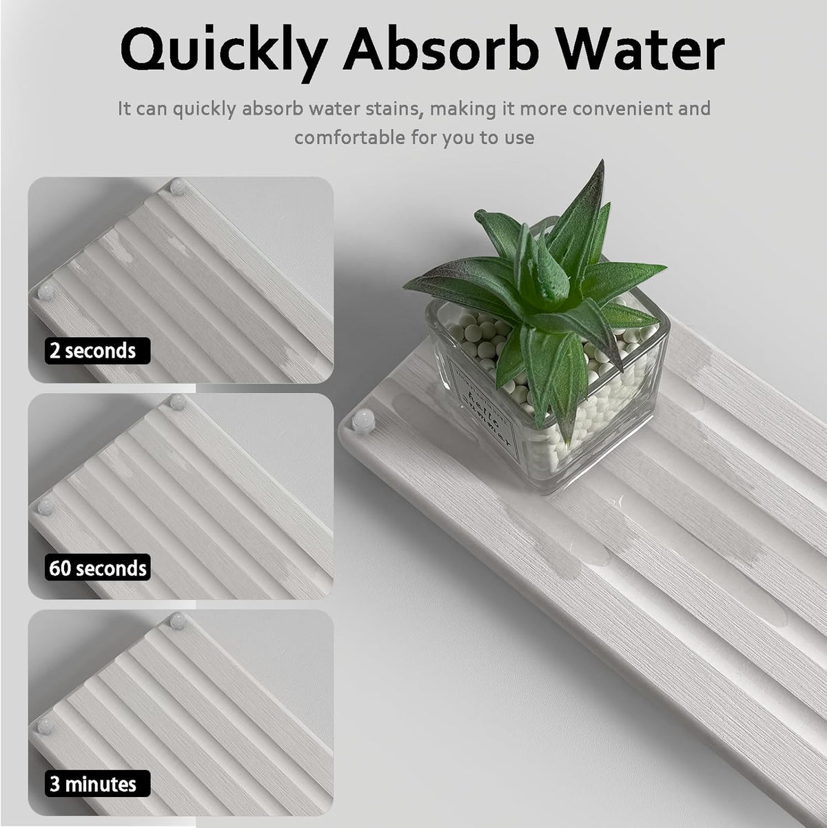 2 PCS Water Absorbing Stone Trays for Bathroom Counter, Fast-Drying Faucet Mat for Kitchen Sink, Diatomite Sink Caddy, Hand Soap Holder with Anti-Skid Feet (11" x 4.7" White)