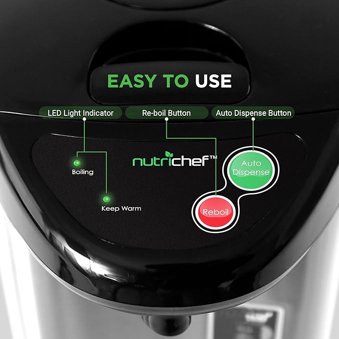 NutriChef Hot Water Urn Pot Insulated Stainless Steel,Auto & Manual Dispense,Auto Boiler,Safety Lock Shutoff 3.38 QT /3.2L - Auto Boiler Shut Off - PKWK43