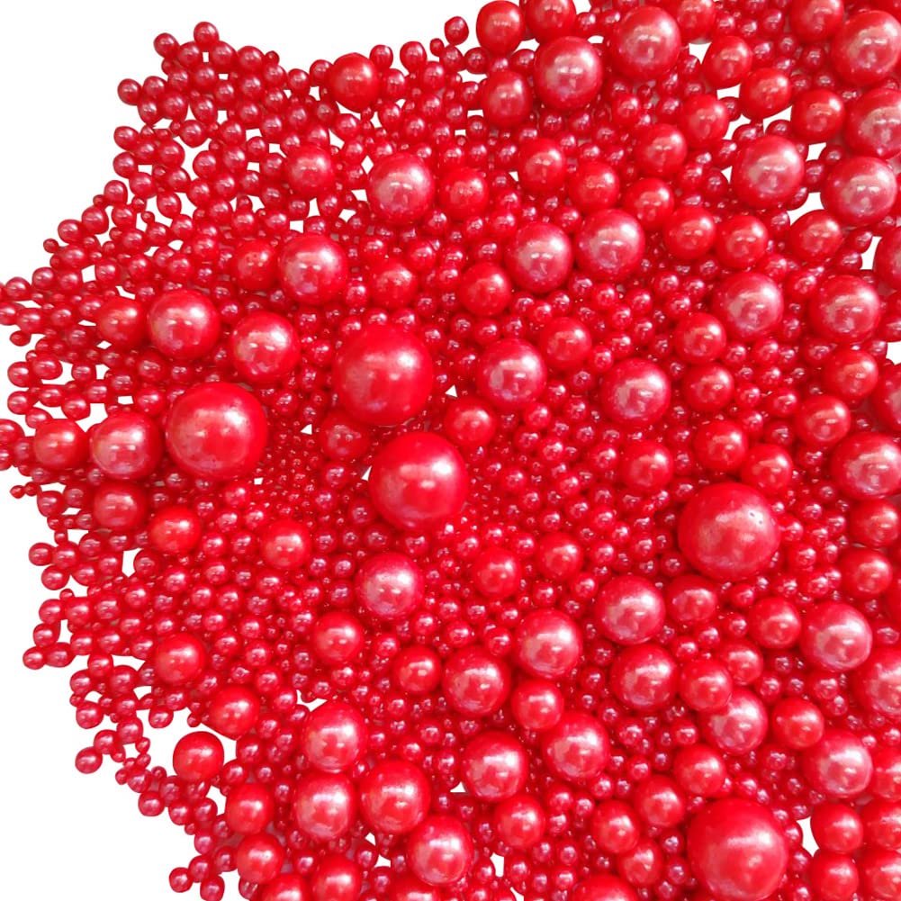 Edible Red Sugar Pearls Candy Sprinkles 120G/ 4.23Ounce Baking Cake Sprinkles Cupcake and Cake Topper Cookie Decorations Wedding Party Valentines Halloween Christmas Supplies